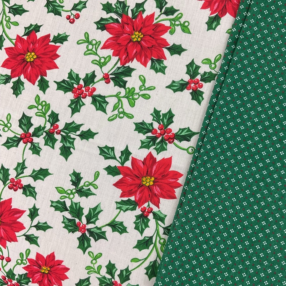 Vintage Christmas fabric lot Joan Kessler & festive poinsettia print